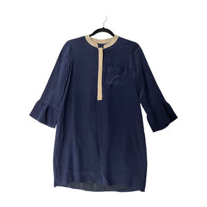 J. CREW Silk ROSIE Tunic Dress 3/4 Sleeve Navy Blue Women's Size 4